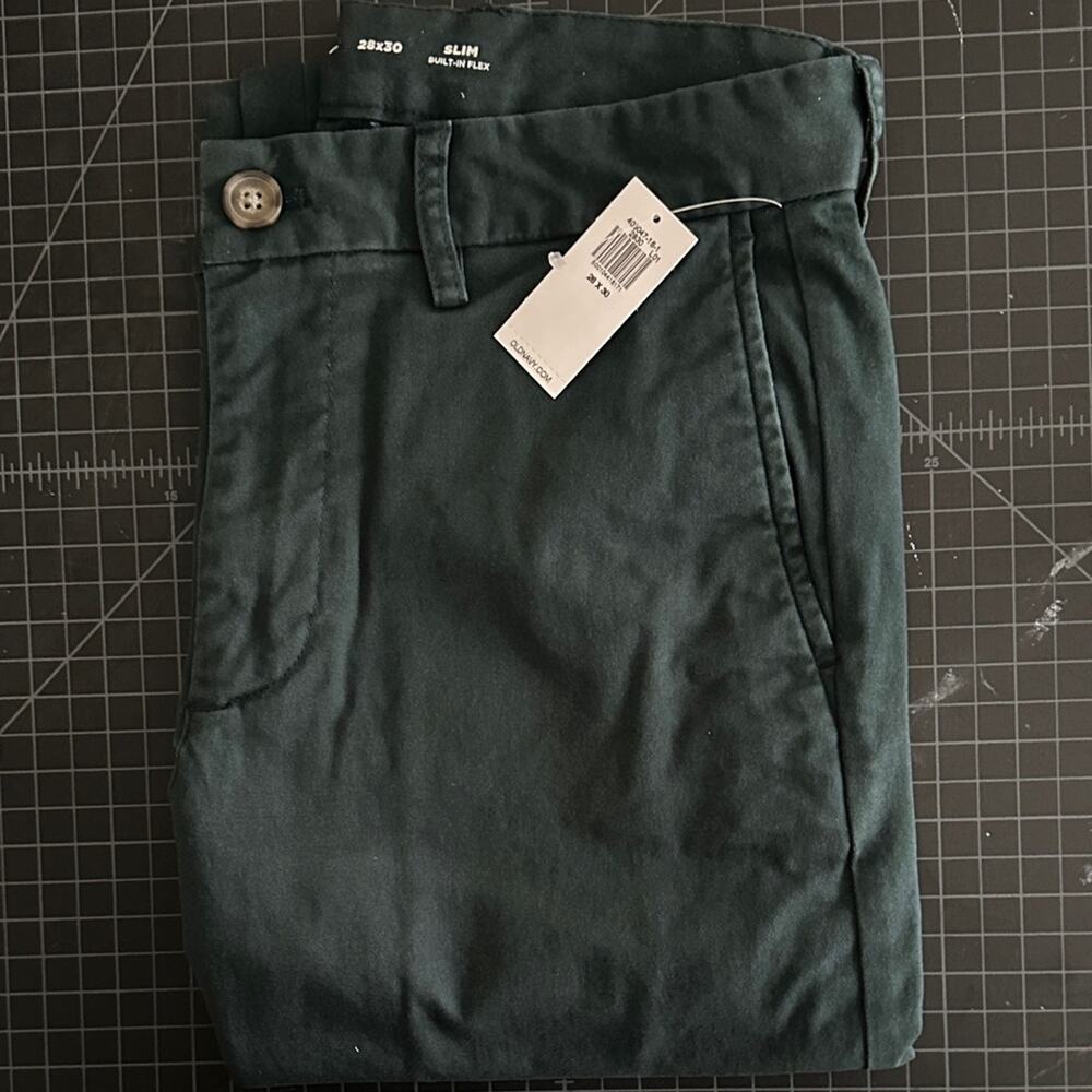 NWT Old Navy Men Dark Forest Green Slim Fit Chinos Pants 28 x 30 Built In Flex